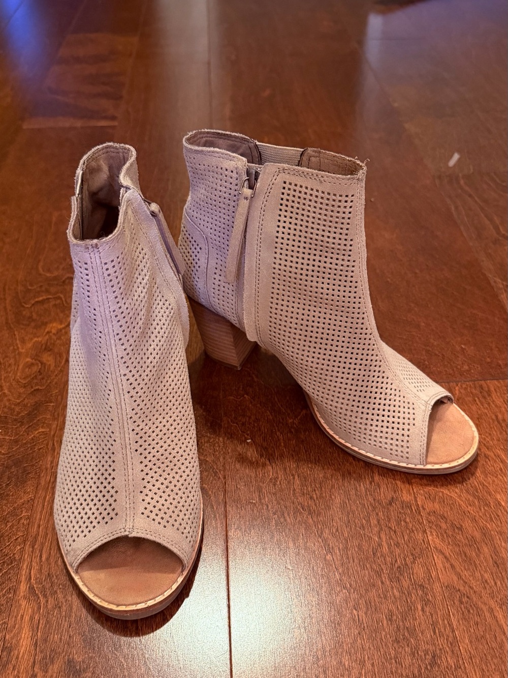 Toms Taupe Perforated Peep-Toe Ankle Booties
